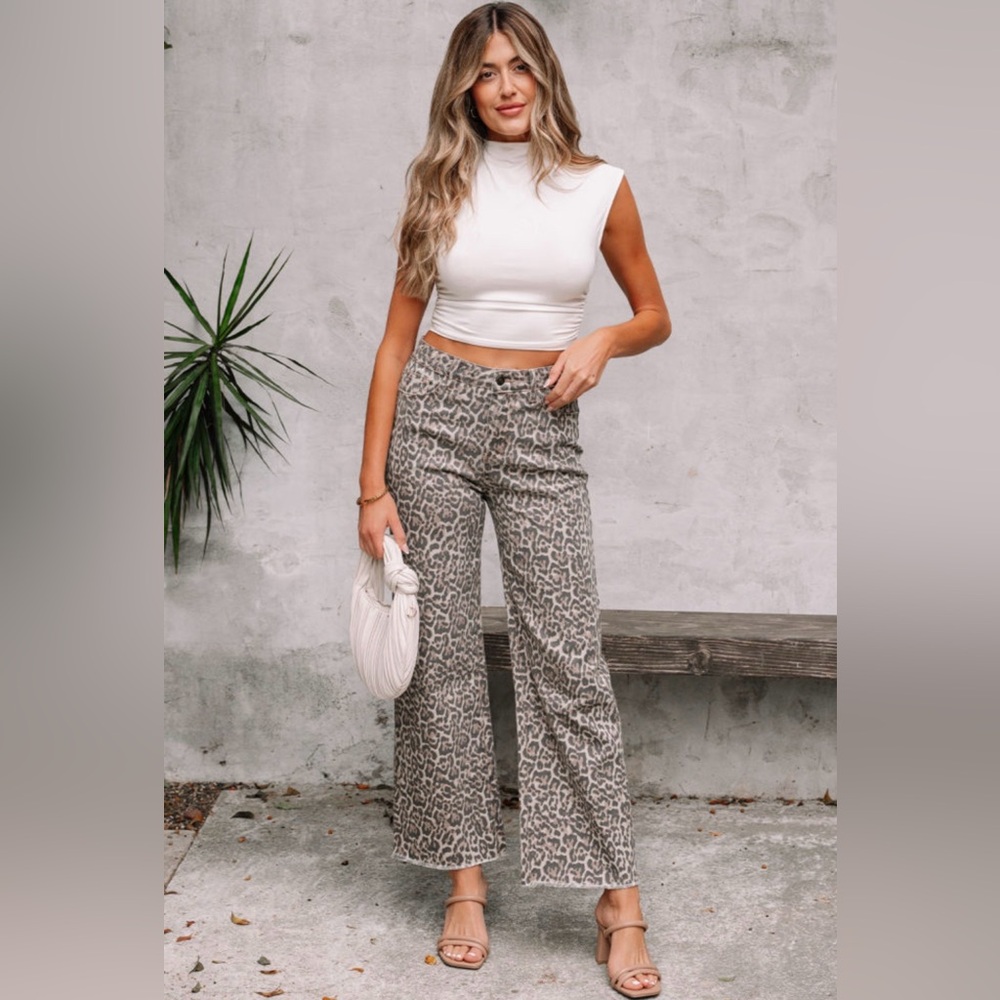 White Crop Top and Leopard Print Pants